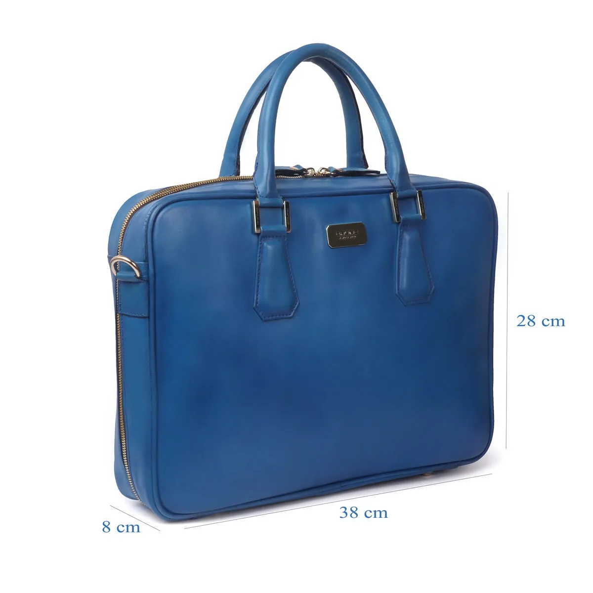 Sky Blue Office Briefcase with Organizer Compartment Leather bag by Brune & Bareskin