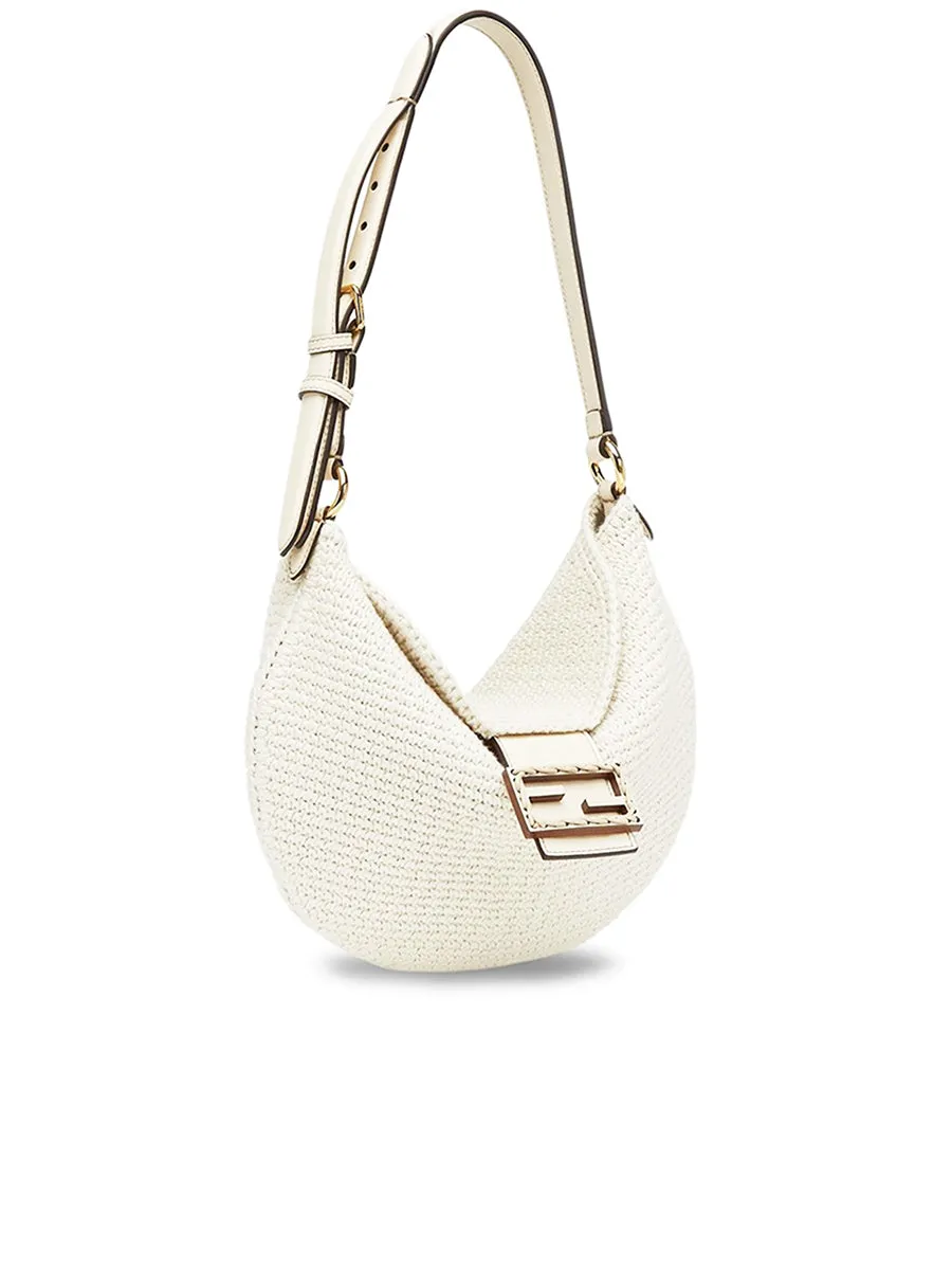 Small Croissant Hobo Bag in White Cotton