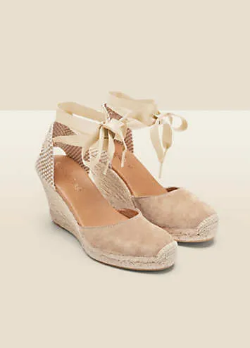 Sosandar Perla Taupe Suede Valenciana Wedge Espadrilles | Grattan