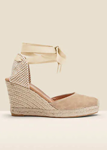 Sosandar Perla Taupe Suede Valenciana Wedge Espadrilles | Grattan