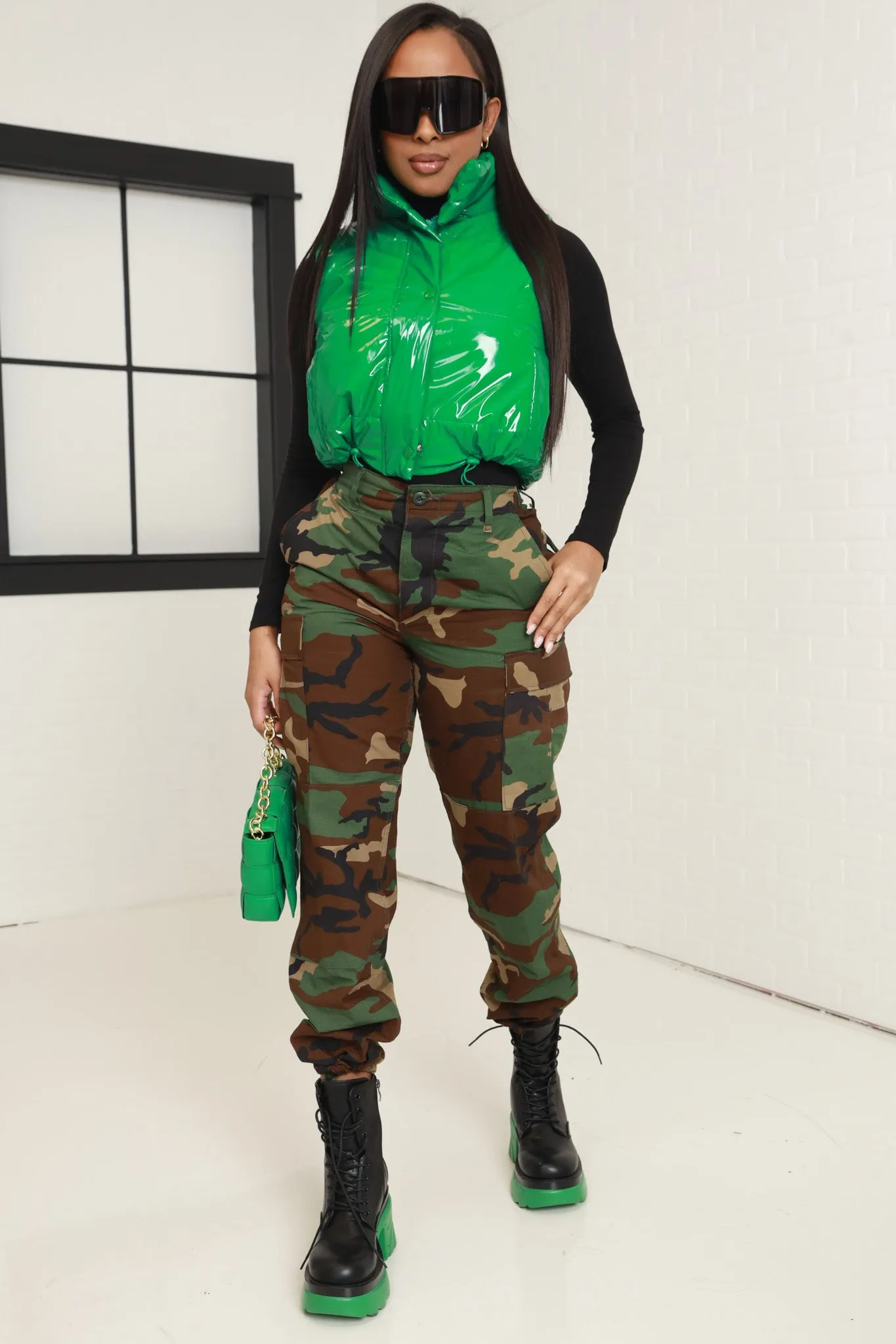 Sour Face Latex Puffer Vest - Green