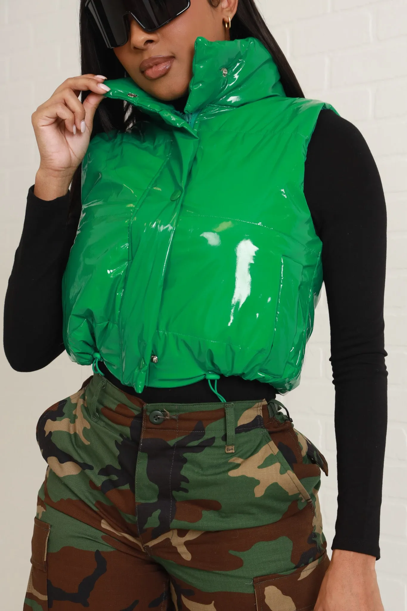 Sour Face Latex Puffer Vest - Green