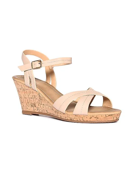 Stride Beige Ankle Strap Open Toe Wedges