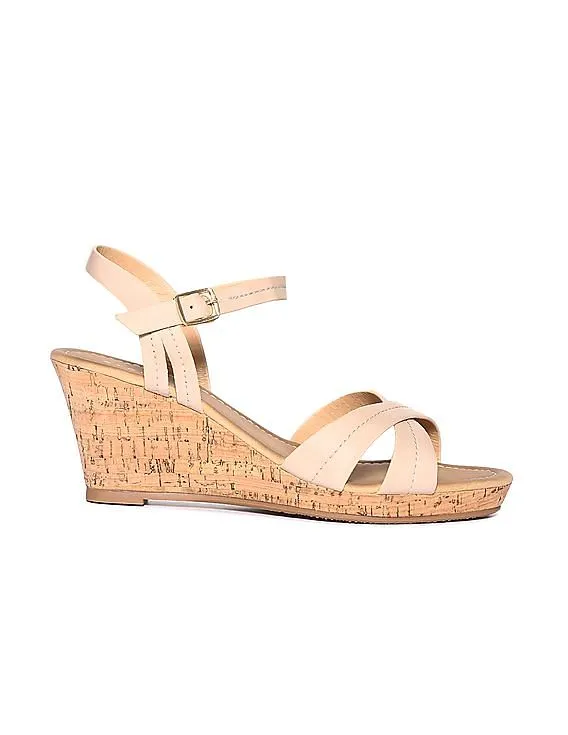 Stride Beige Ankle Strap Open Toe Wedges