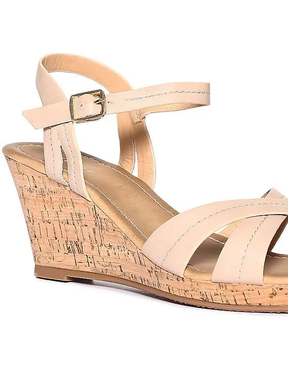 Stride Beige Ankle Strap Open Toe Wedges