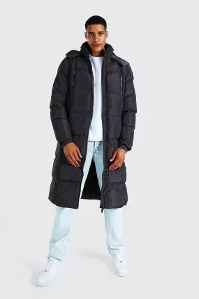 Tall Longline Duvet Puffer With Zips | boohooMAN UK