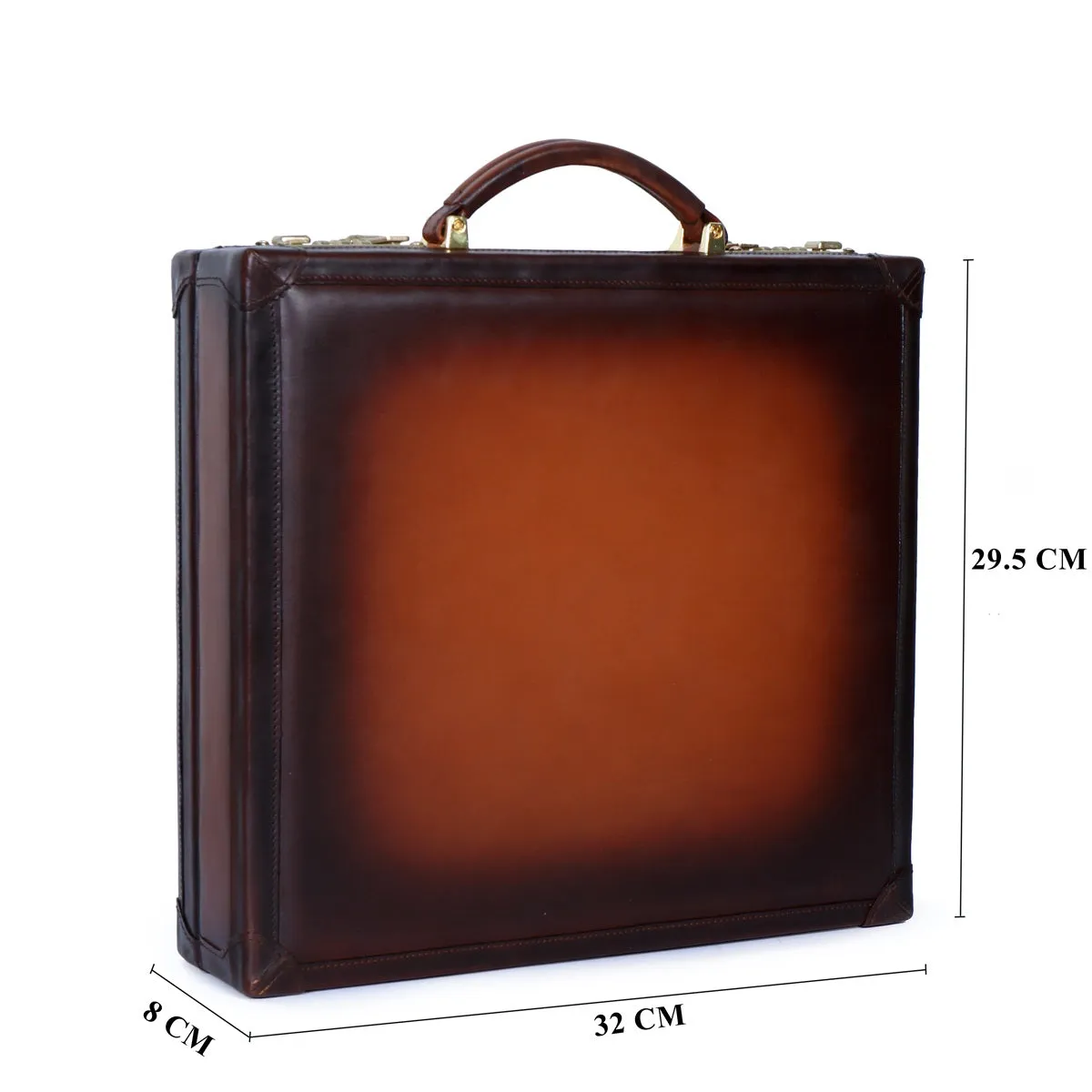 Tan Hand Painted Leather 12 Wrist Watch Carry Briefcase by Brune & Bareskin