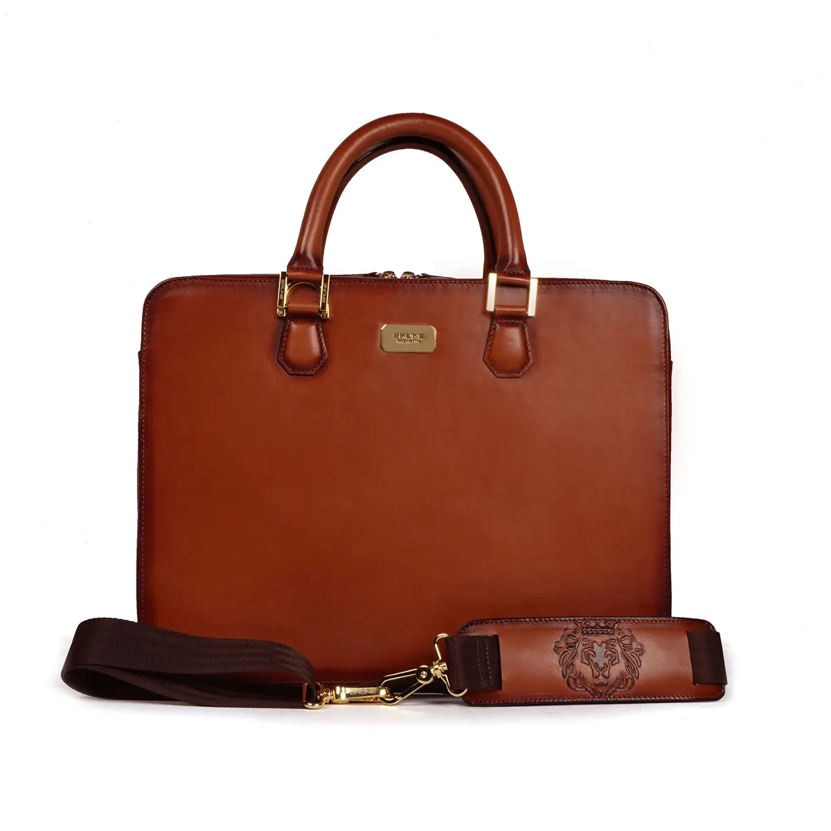 Tan Leather Laptop Briefcase