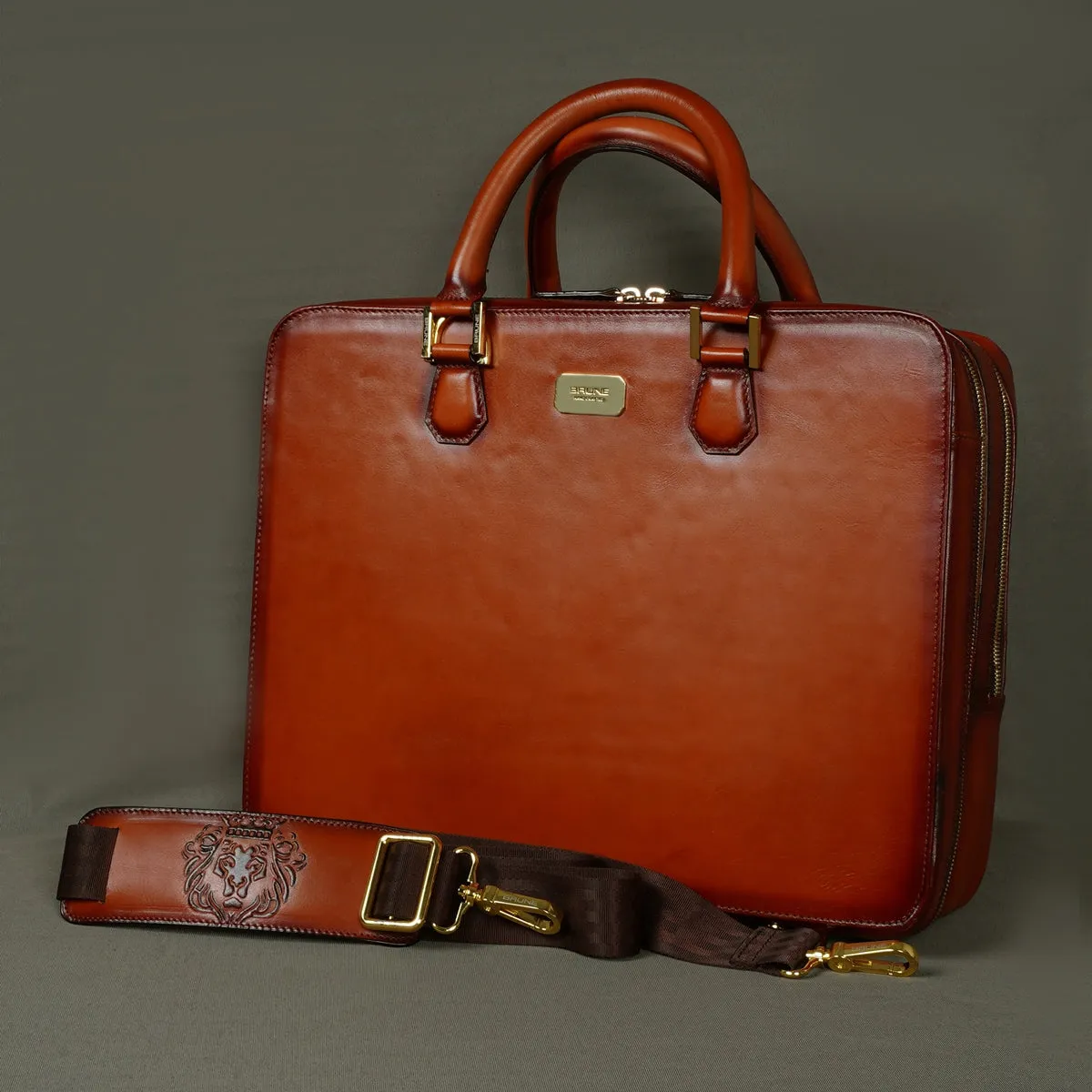 Tan Leather Laptop Briefcase