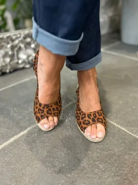 Tan Leopard Print Open Toe Wedge