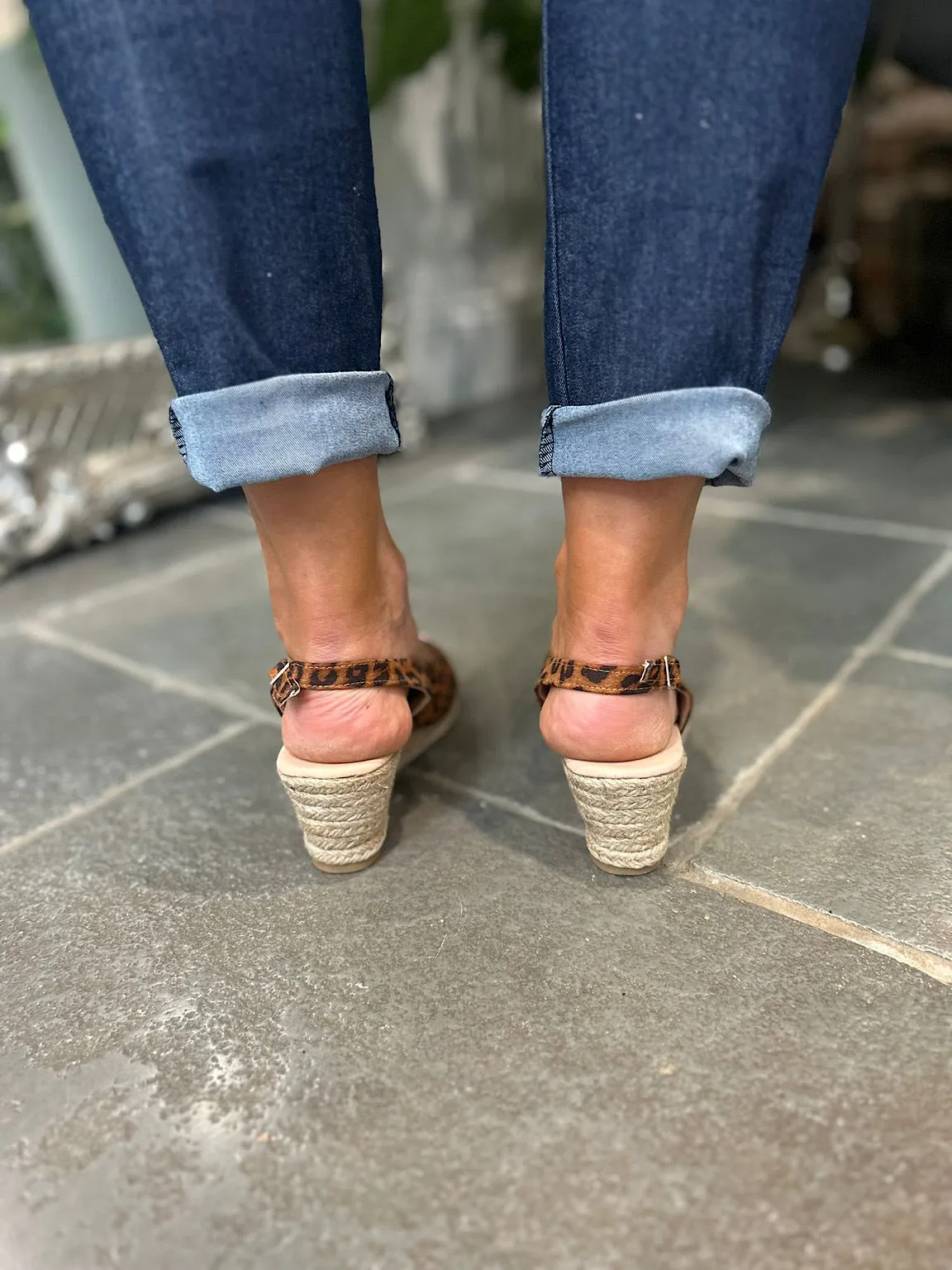 Tan Leopard Print Open Toe Wedge