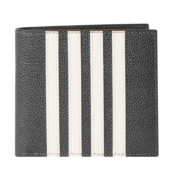 Thom Browne 4-Stripe Pebbled Grained Billford Wallet Dark Grey