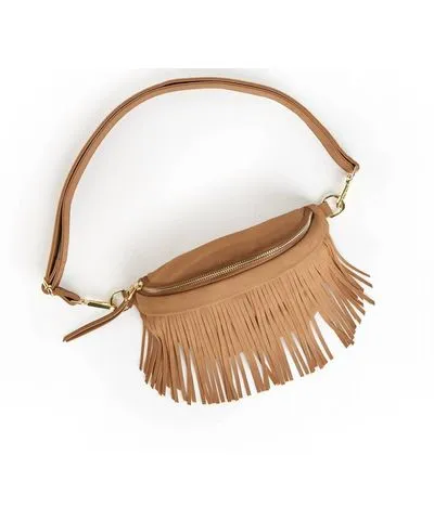 THOMAS & LEE Company Women's Removable Fringe Fanny Pack Hip Bag In Tan