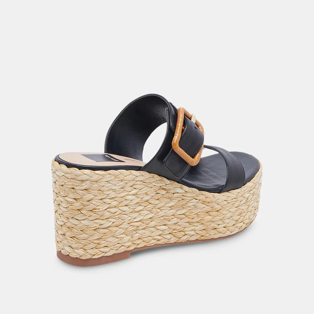 THORIN Wedges Black Leather | Women's Raffia Platform Wedges– Dolce Vita 6886736363586