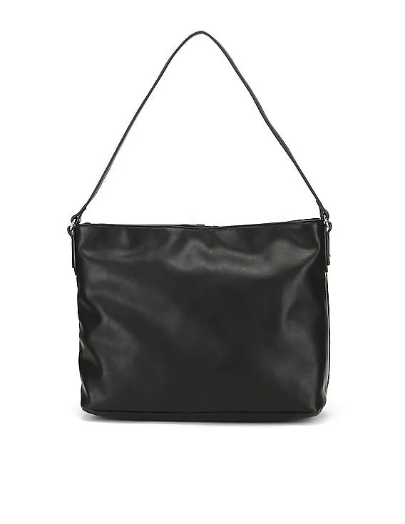 Tommy Hilfiger Women Black Jaden Brand Tape Hobo Bag