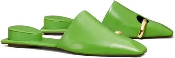 Tory Burch Pierced leather mules Green