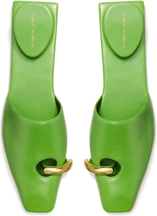 Tory Burch Pierced leather mules Green