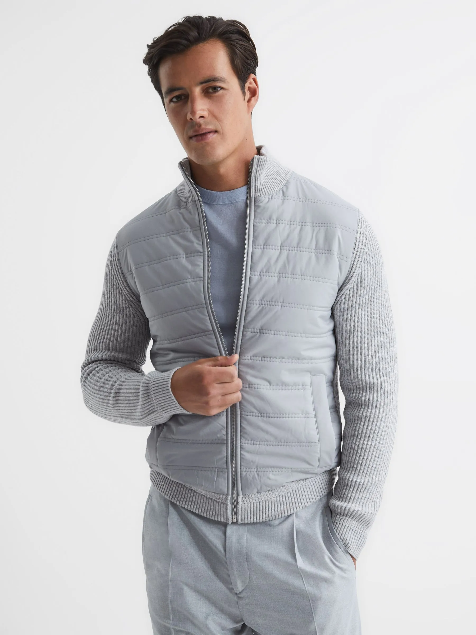 Trainer Hybrid Quilt and Knit Zip-Through Jacket