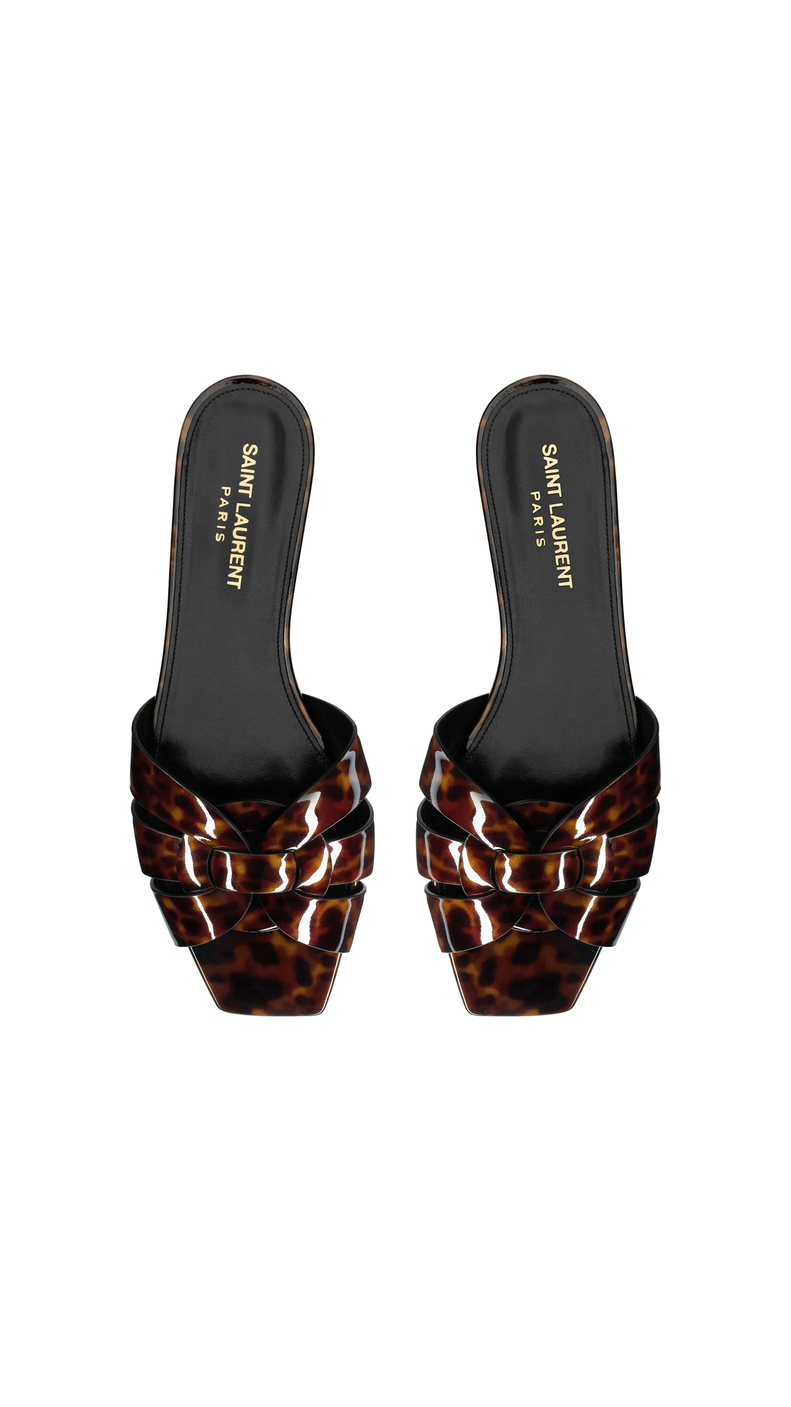 Tribute Mules in Tortoiseshell Patent Leather - Manto Naturale