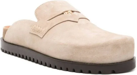 Versace Medusa-plaque suede mules Neutrals