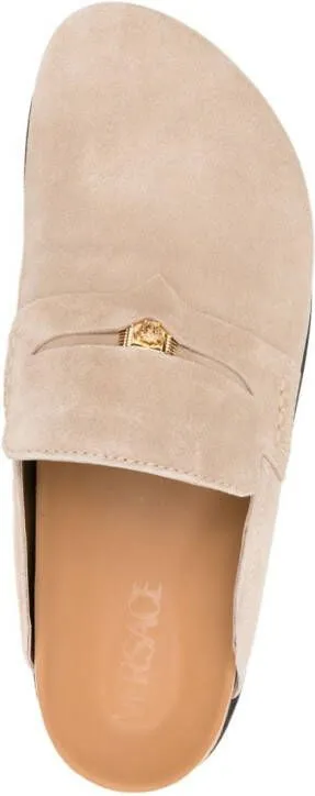 Versace Medusa-plaque suede mules Neutrals