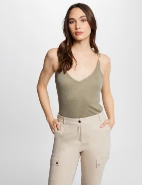 Vest top with thin straps khaki green women