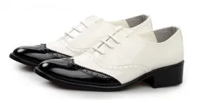 White Black Patent Pointed Head Lace Up Mens Oxfords Shoes