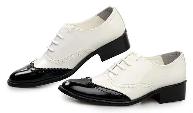 White Black Patent Pointed Head Lace Up Mens Oxfords Shoes