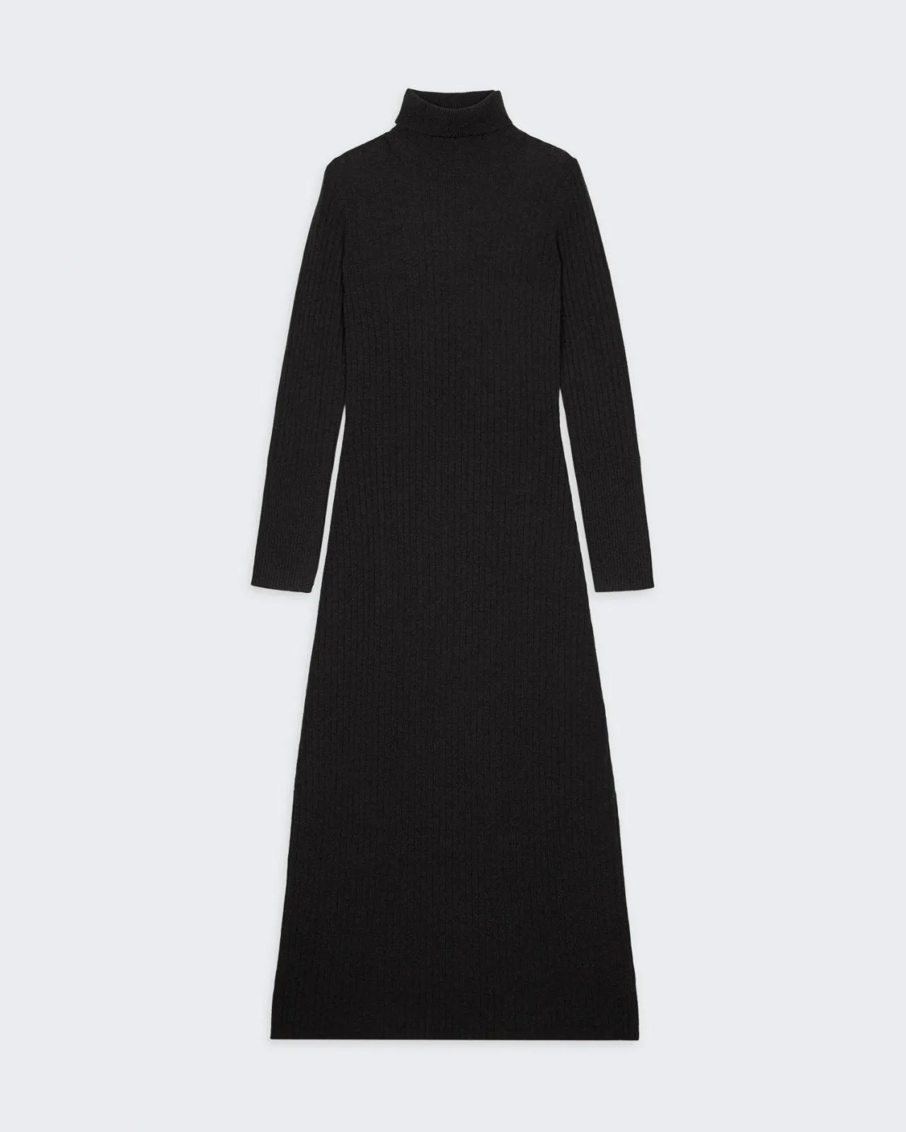 Wide Rib Turtleneck Dress In Cashmere - Black