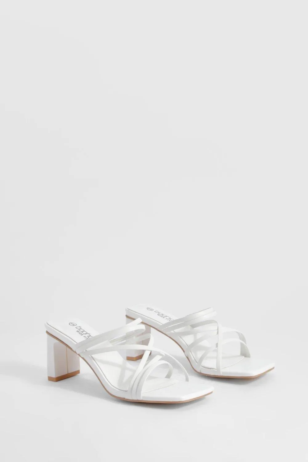 Wide Width Strappy Low Block Heeled Mules