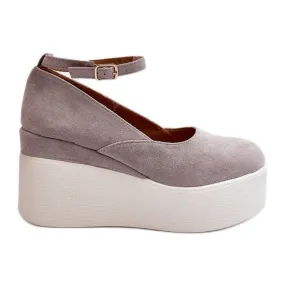 Women's Espadrilles on a Wedge Gray Malla grey