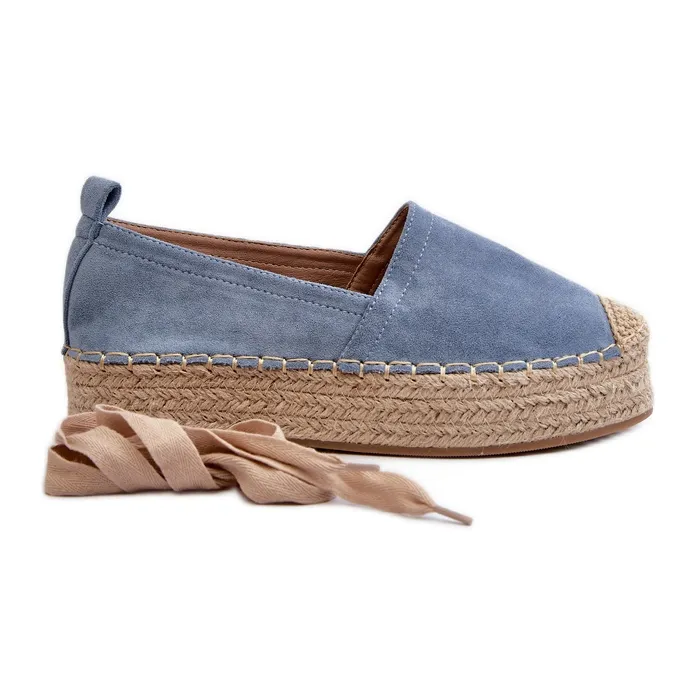 Women's Espadrilles Tied On A Platform With Braid, Blue Tailesse