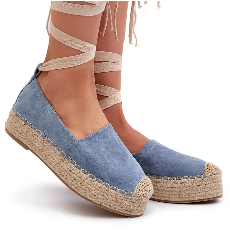 Women's Espadrilles Tied On A Platform With Braid, Blue Tailesse