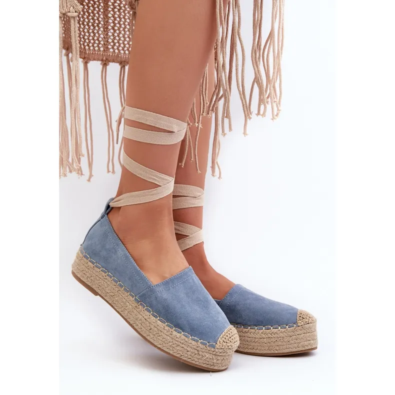 Women's Espadrilles Tied On A Platform With Braid, Blue Tailesse