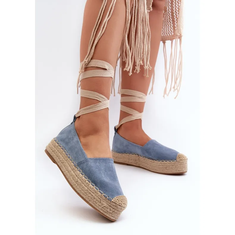 Women's Espadrilles Tied On A Platform With Braid, Blue Tailesse