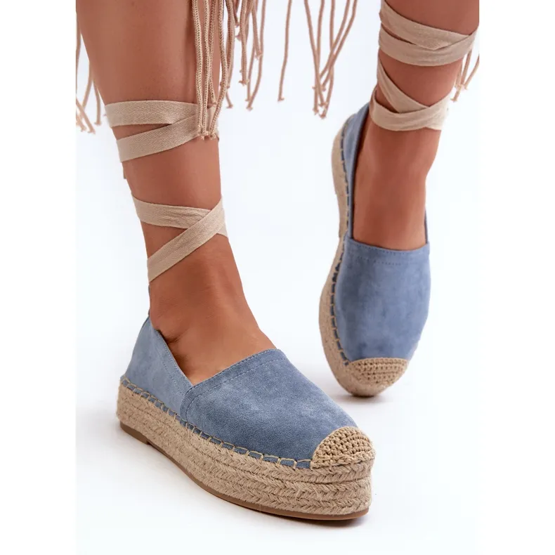 Women's Espadrilles Tied On A Platform With Braid, Blue Tailesse