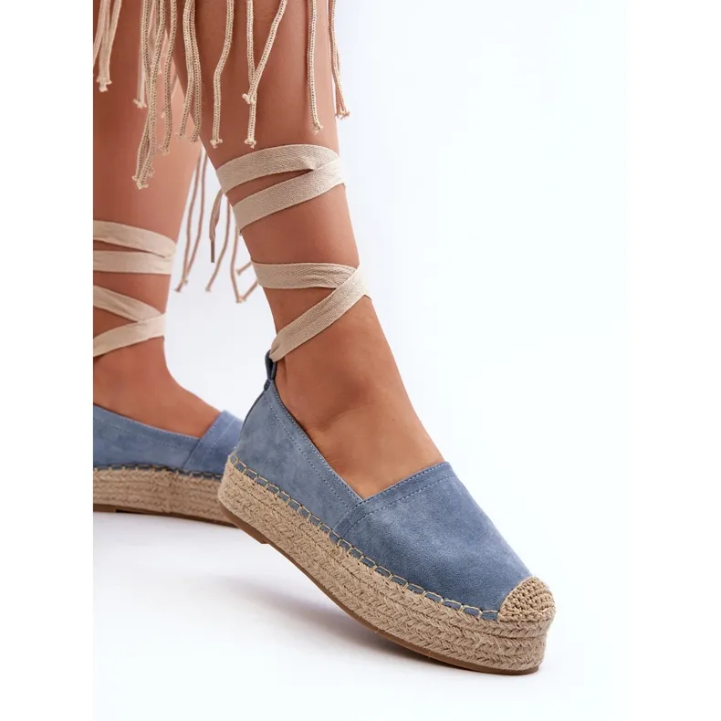 Women's Espadrilles Tied On A Platform With Braid, Blue Tailesse