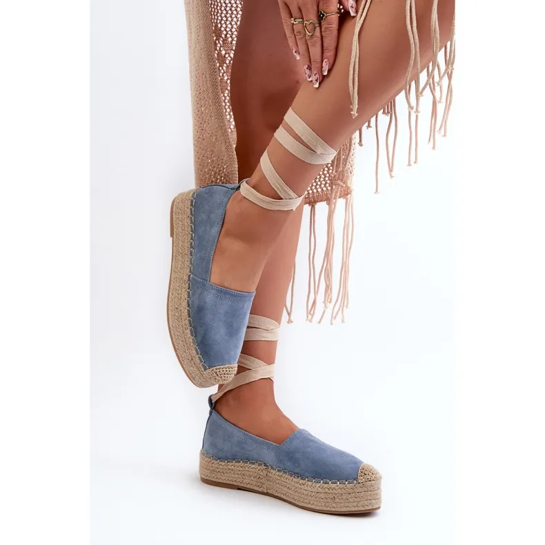 Women's Espadrilles Tied On A Platform With Braid, Blue Tailesse