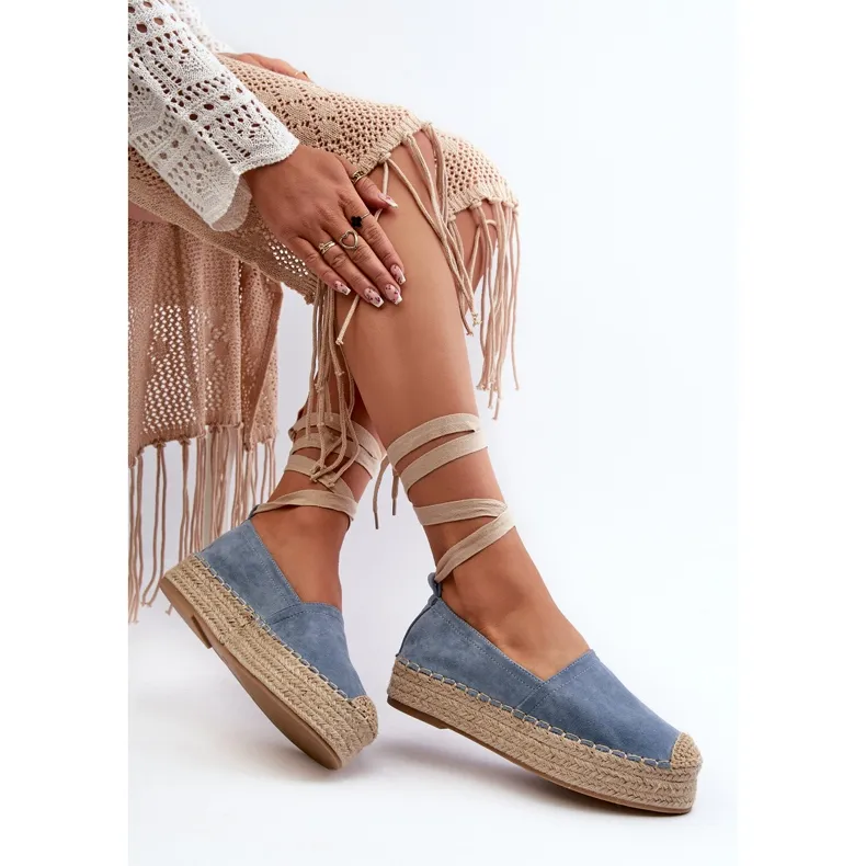 Women's Espadrilles Tied On A Platform With Braid, Blue Tailesse