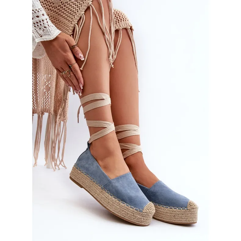 Women's Espadrilles Tied On A Platform With Braid, Blue Tailesse