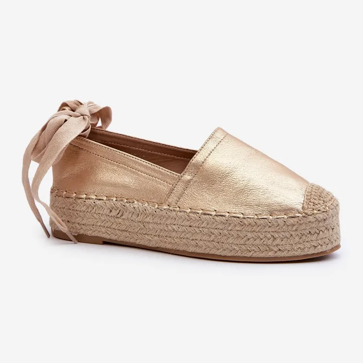 Women's Espadrilles Tied On A Platform With Braided Golden Tailesse