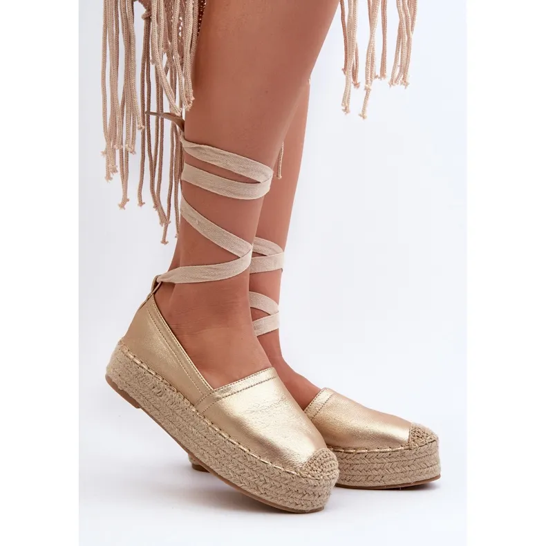 Women's Espadrilles Tied On A Platform With Braided Golden Tailesse