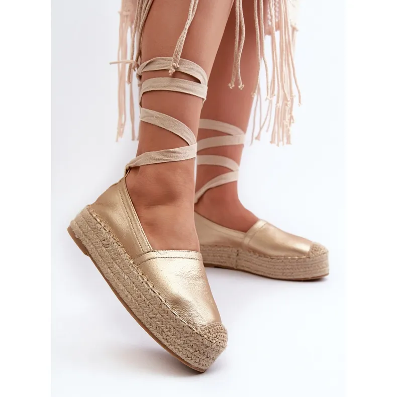 Women's Espadrilles Tied On A Platform With Braided Golden Tailesse