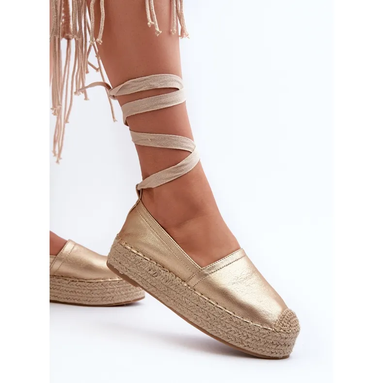 Women's Espadrilles Tied On A Platform With Braided Golden Tailesse