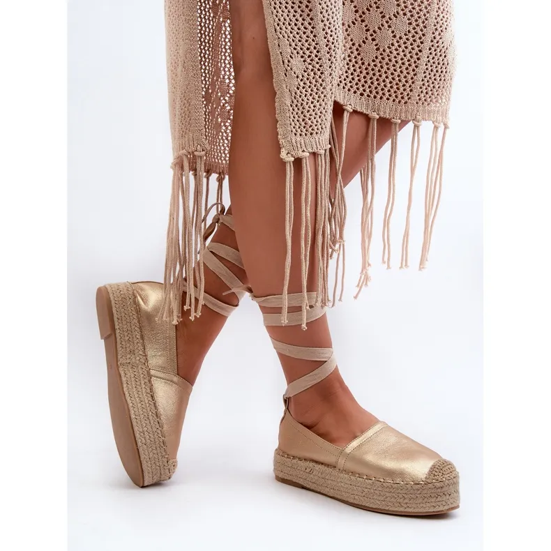 Women's Espadrilles Tied On A Platform With Braided Golden Tailesse