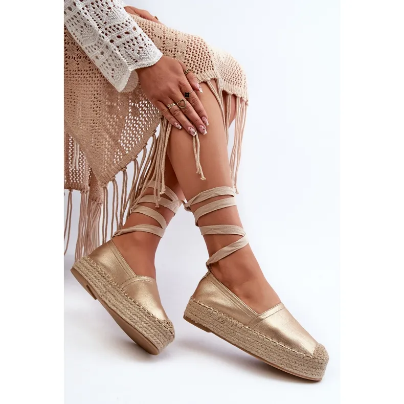 Women's Espadrilles Tied On A Platform With Braided Golden Tailesse