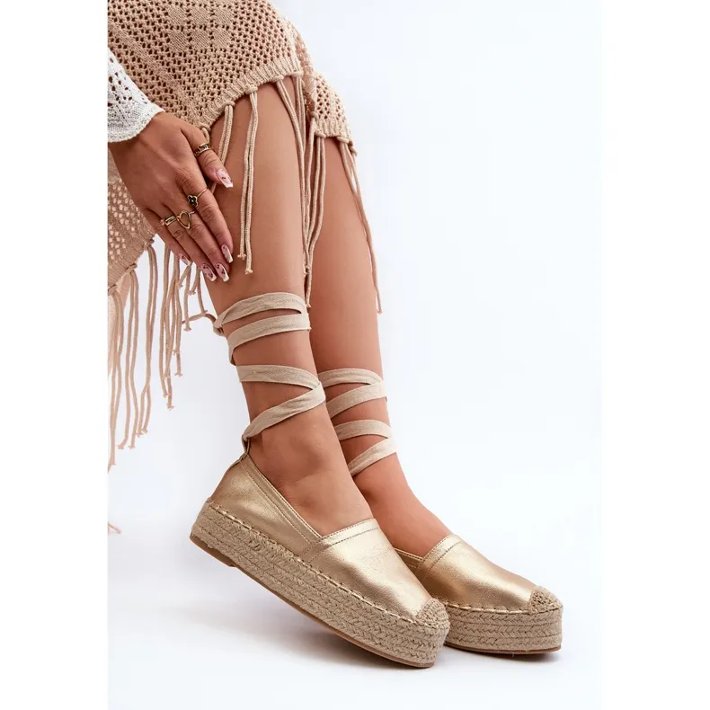 Women's Espadrilles Tied On A Platform With Braided Golden Tailesse