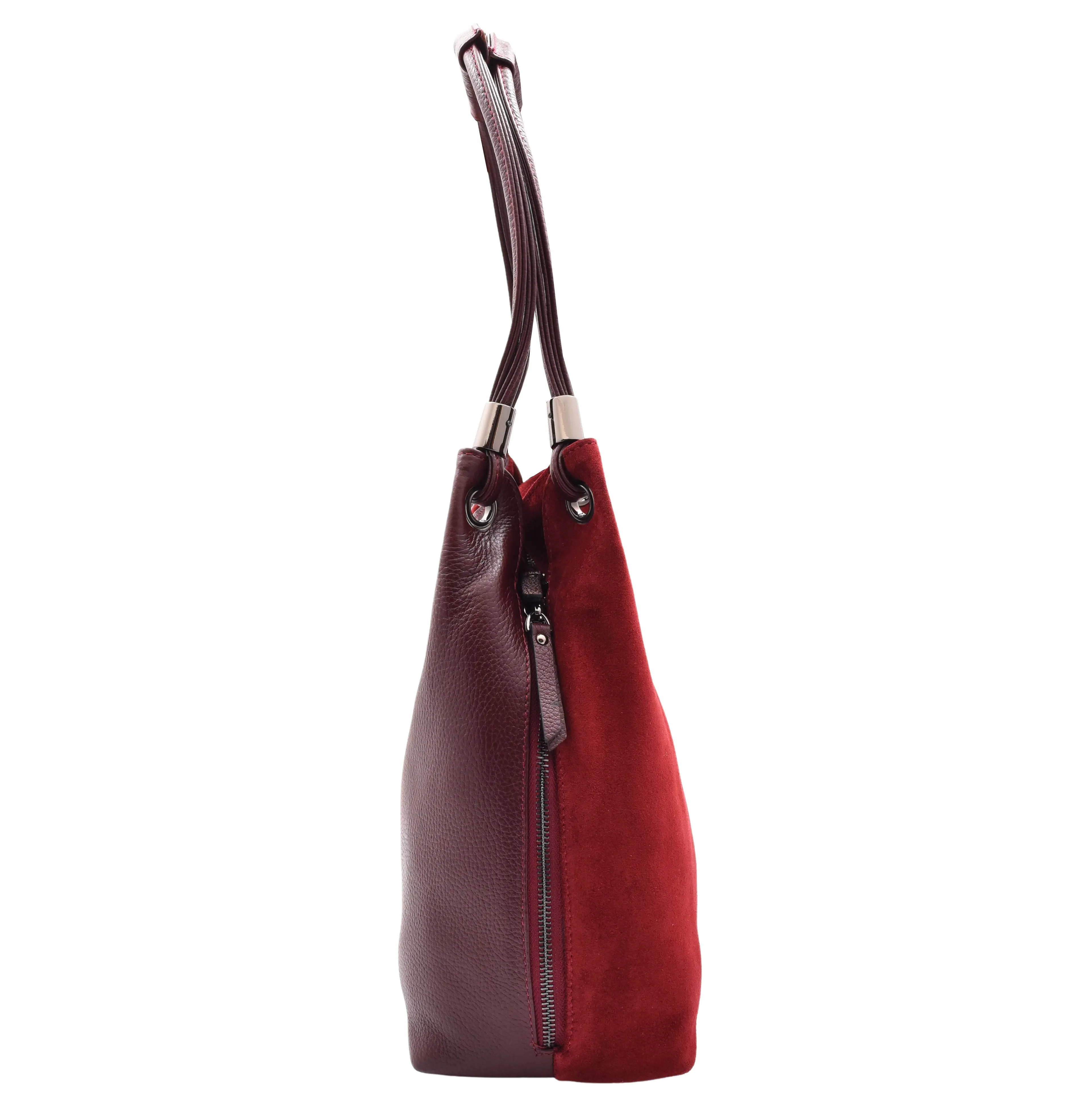 Womens Leather Suede Shoulder Bag Zip Large Burgundy Hobo Audrey