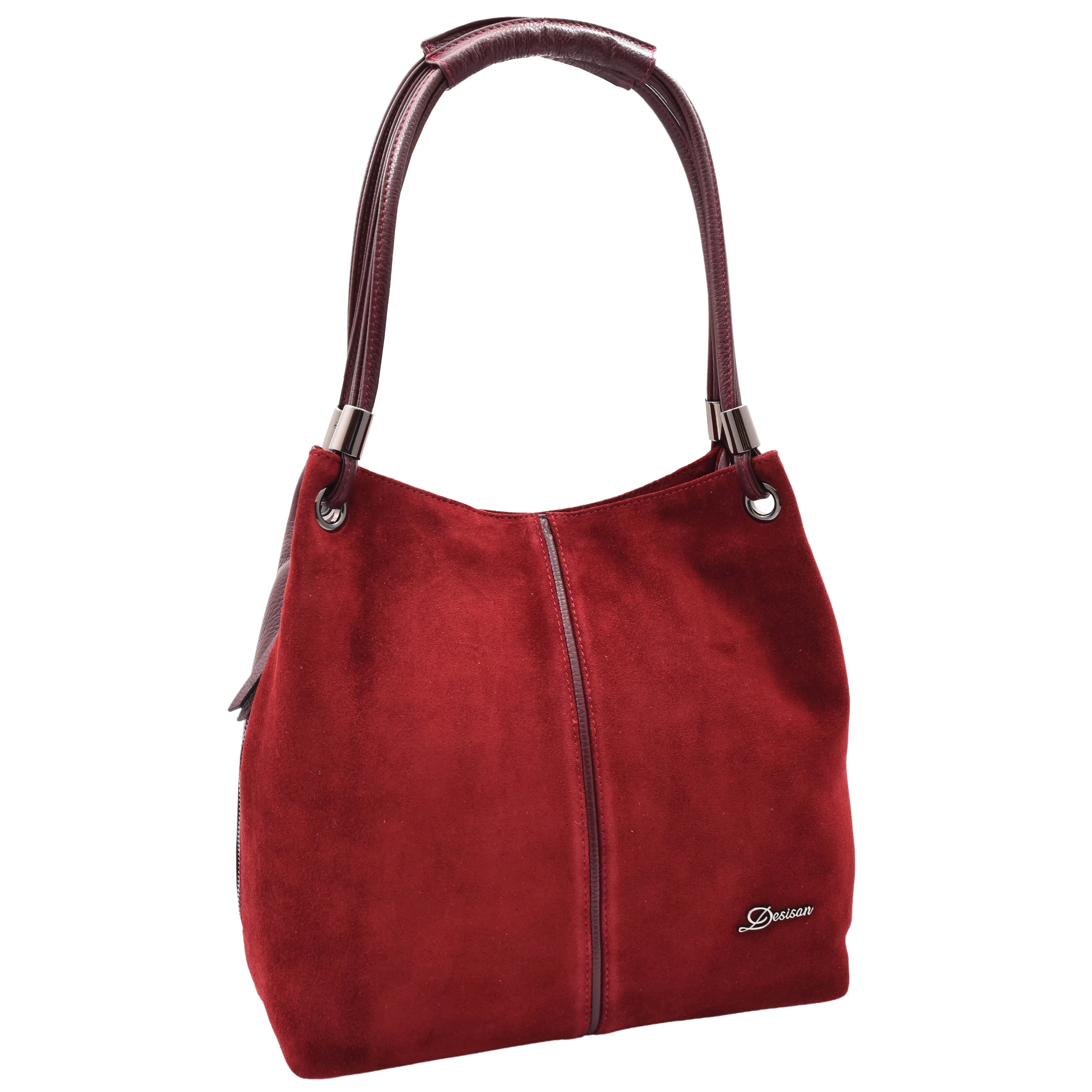 Womens Leather Suede Shoulder Bag Zip Large Burgundy Hobo Audrey