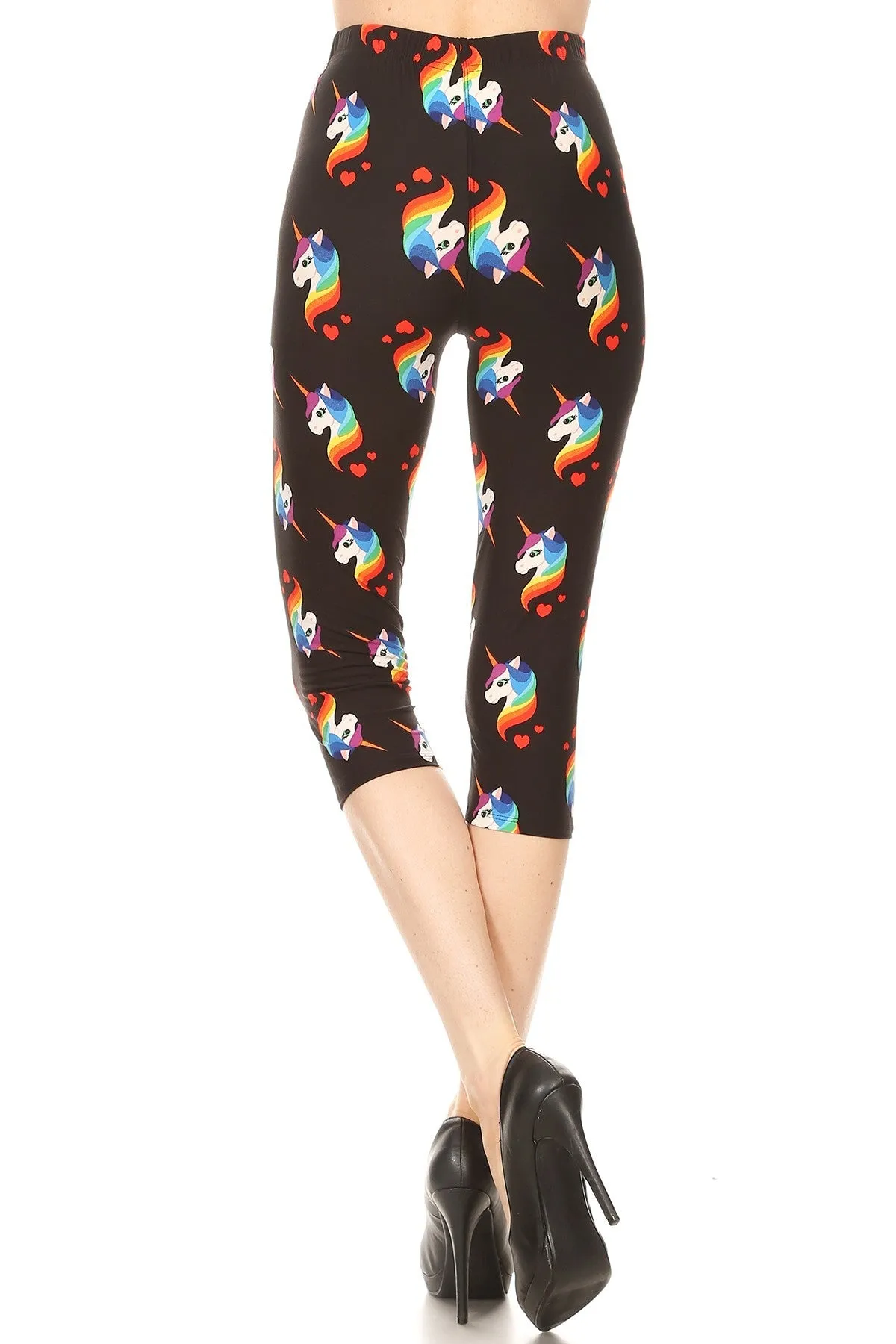 Women's Regular colorful Rainbow Unicorn Printed Cropped Capri Leggings